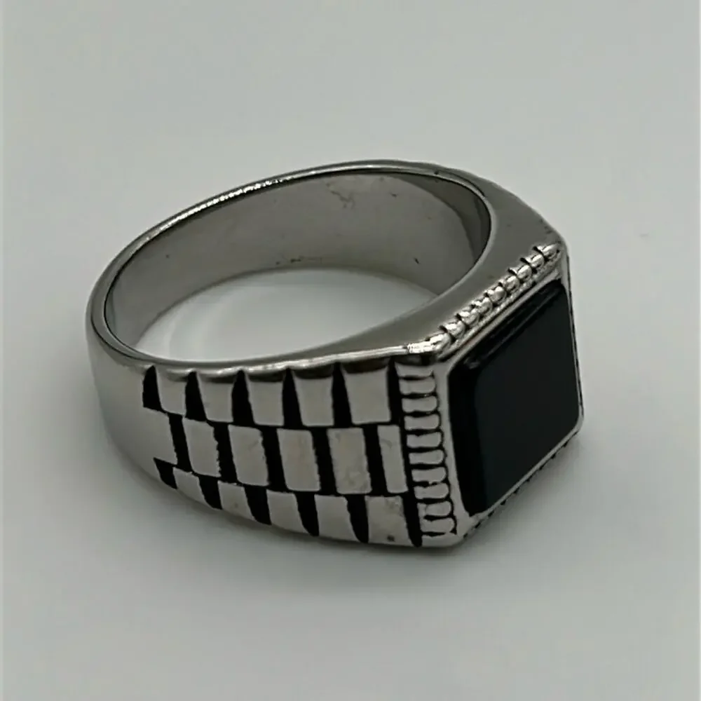 Black Stone Handmade Men’s Ring – Size 12.5 – Stainless Steel – NWT